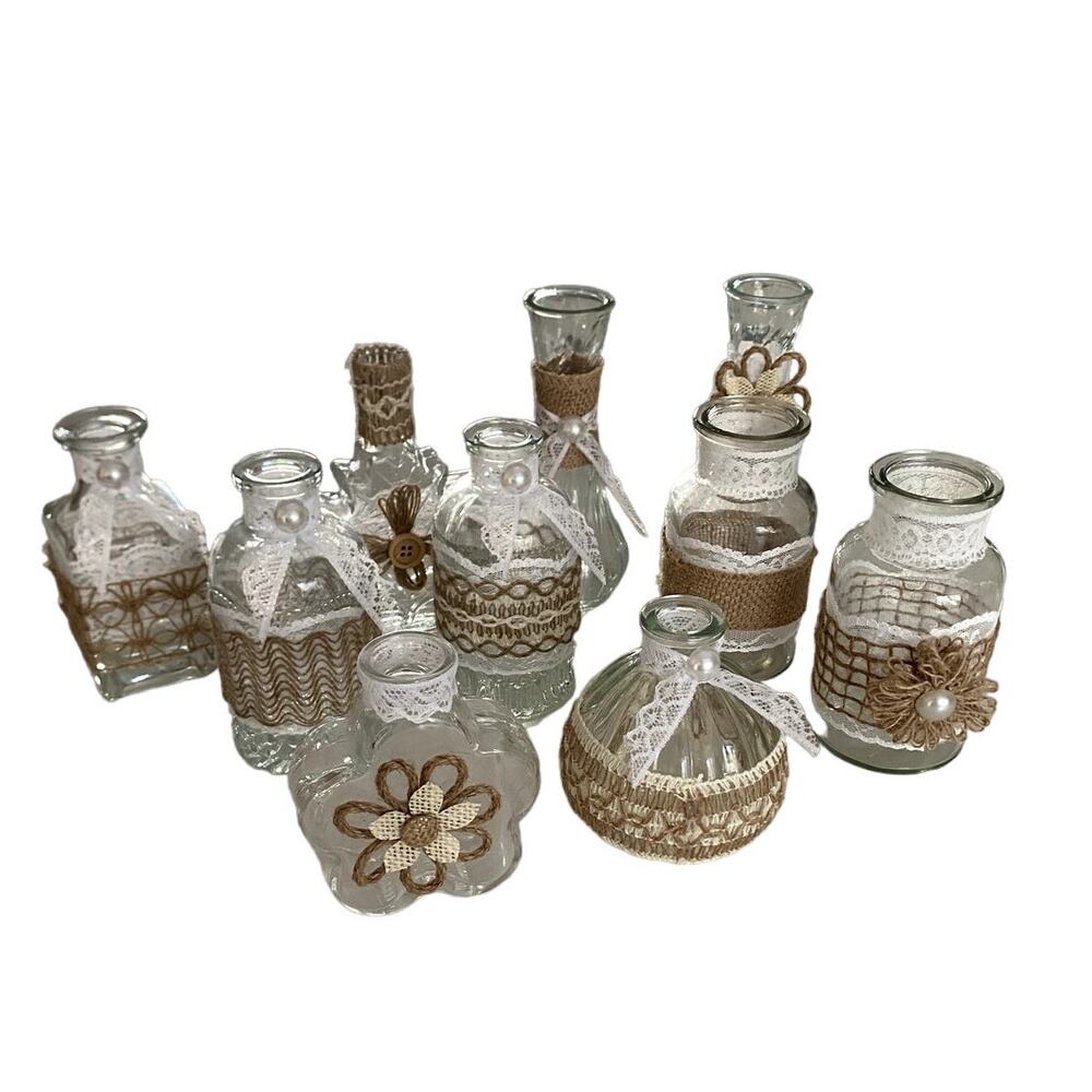 Amazon Glass Vases 10 Pack with Lace Coquette